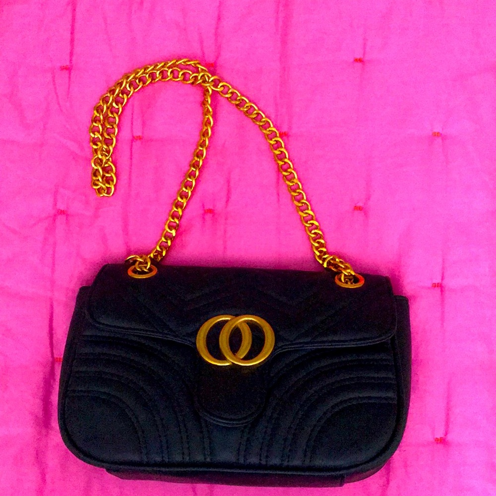 Black Quilted Purse with Gold Chain